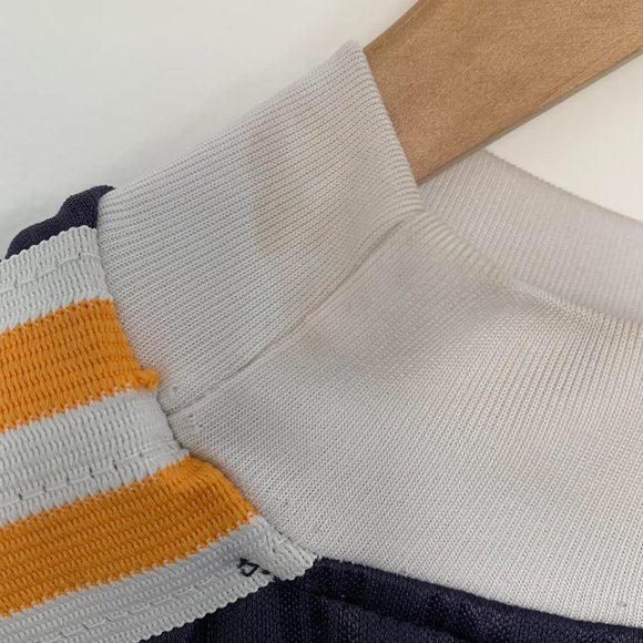 Adidas L - Navy w mustard 3 stripe - crew neck T Shirt - Picture 6 of 7